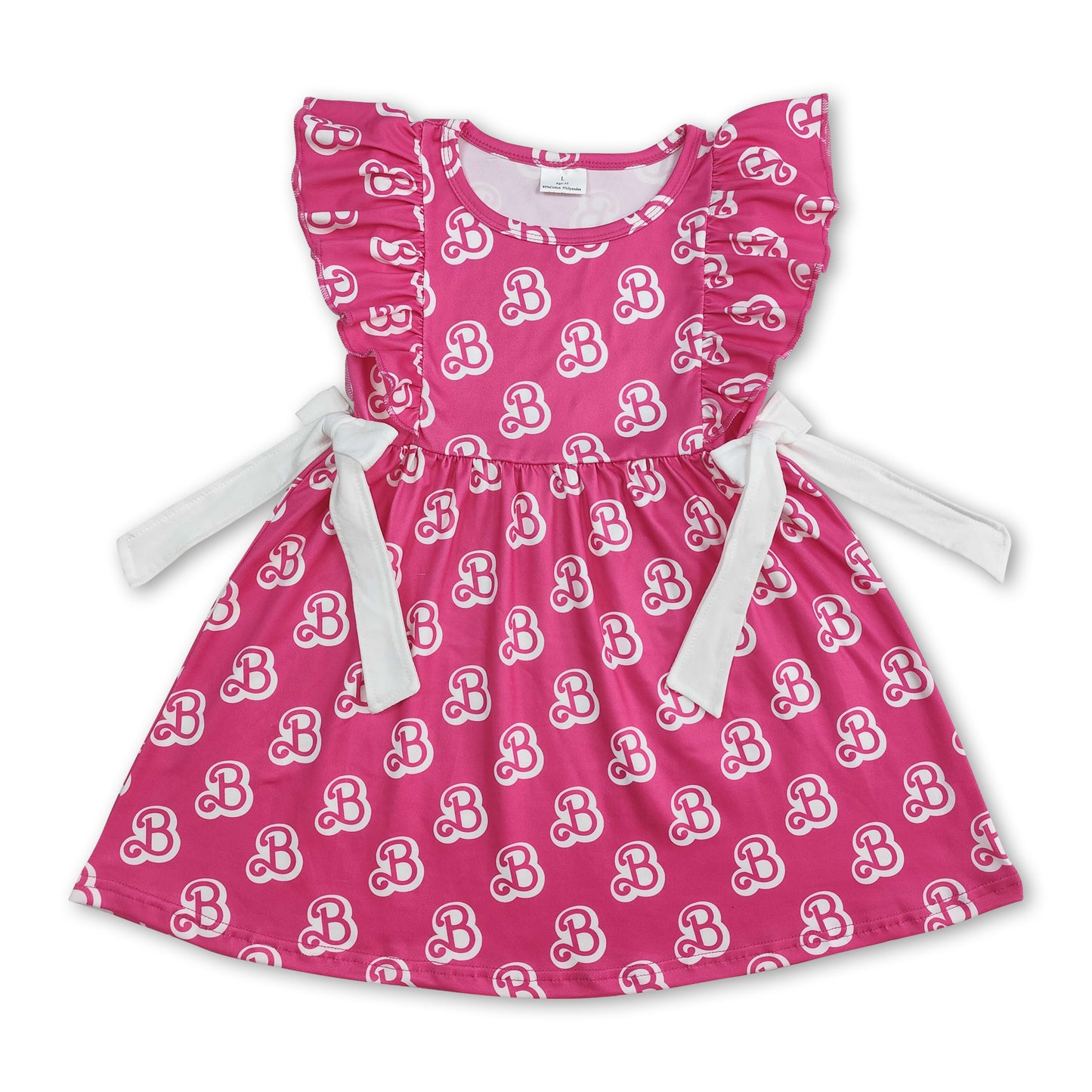 Ruffle hot pink B bow party girls summer dresses