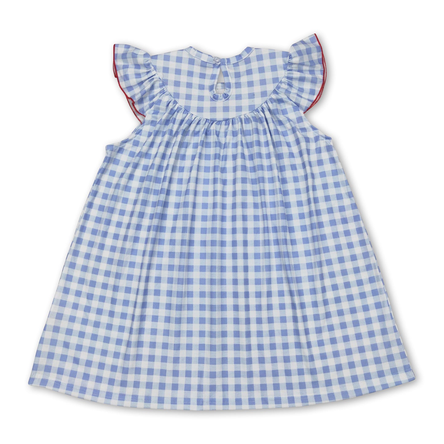 Light blue plaid flag smocked girls 4th of july dresses