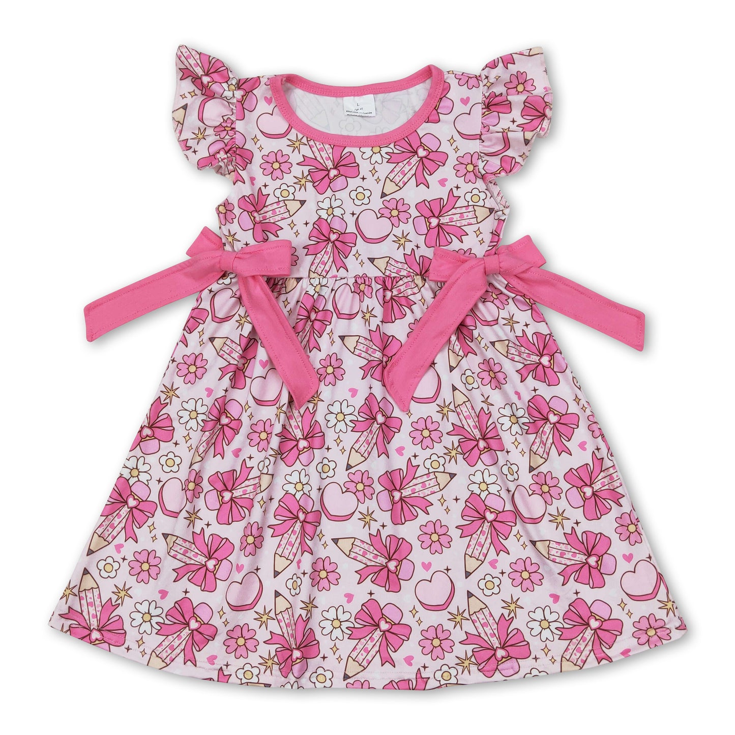Flutter sleeves floral pencil bow girls back to school dress
