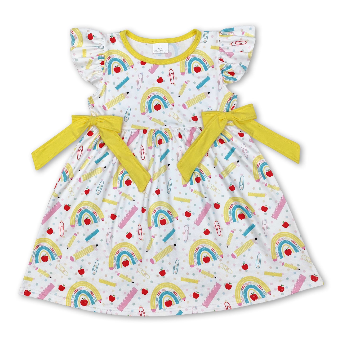 Flutter sleeves apple pencil rainbow girls back to school dress