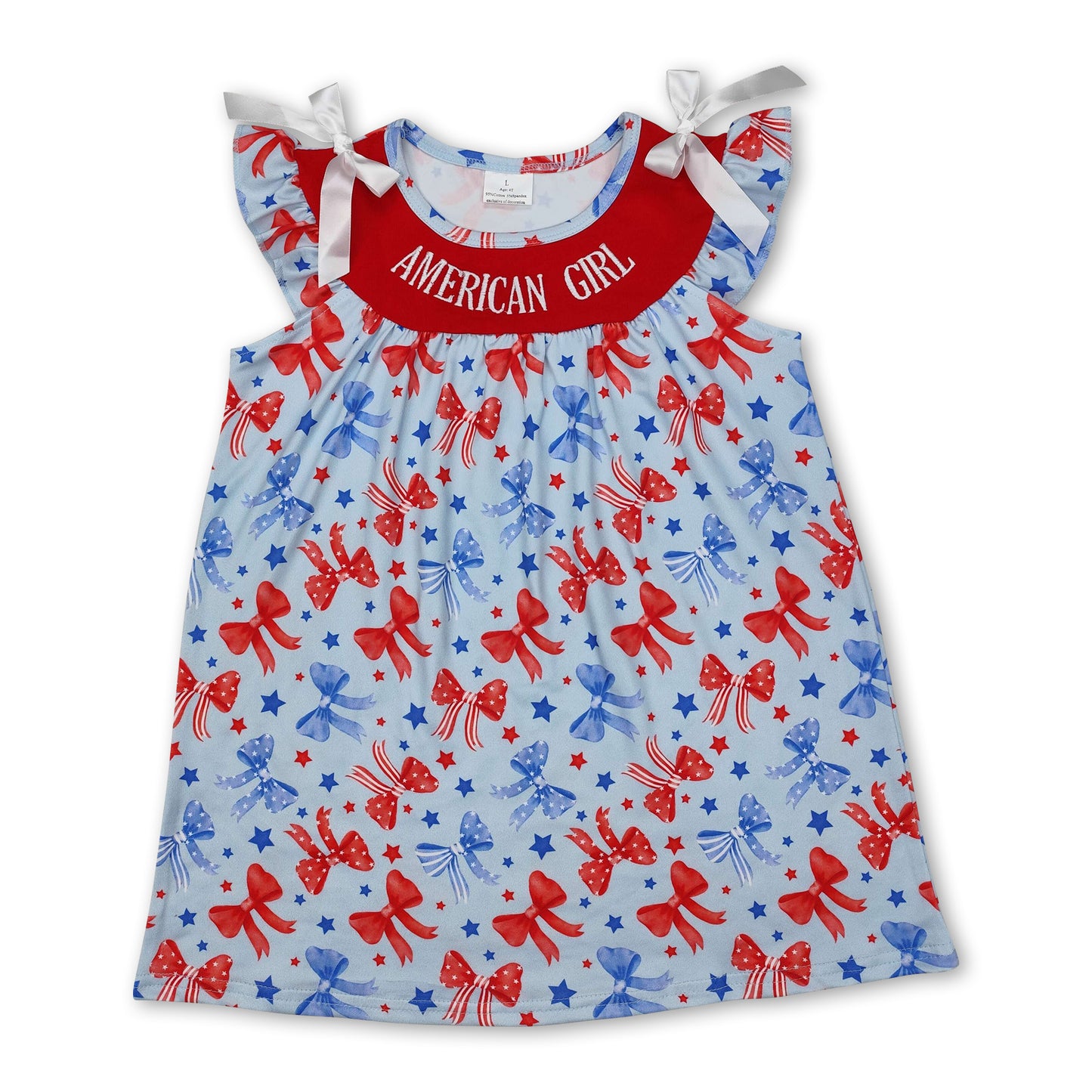 America girl blue red bows baby girls 4th of july dresses