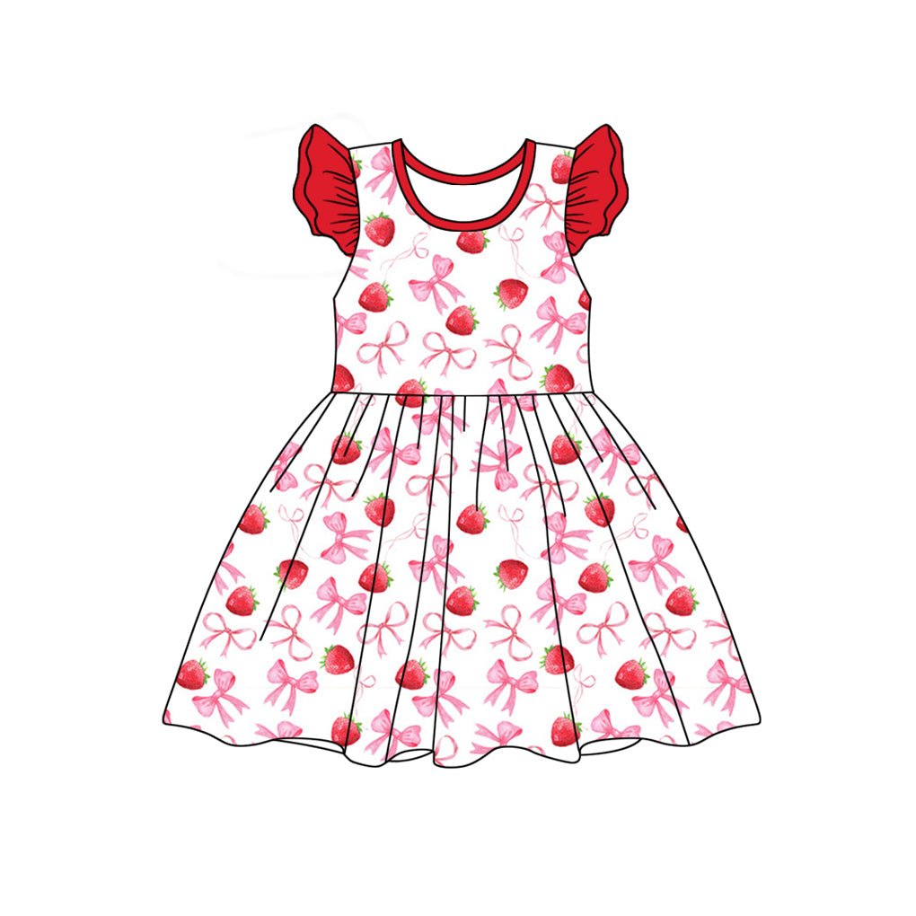 Flutter sleeves strawberry bow baby girls dresses