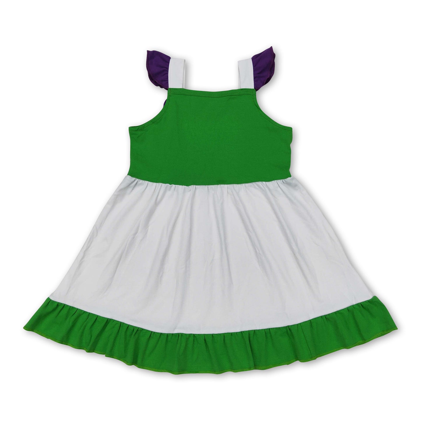 White green purple flutter sleeves ruffle princess girls dress