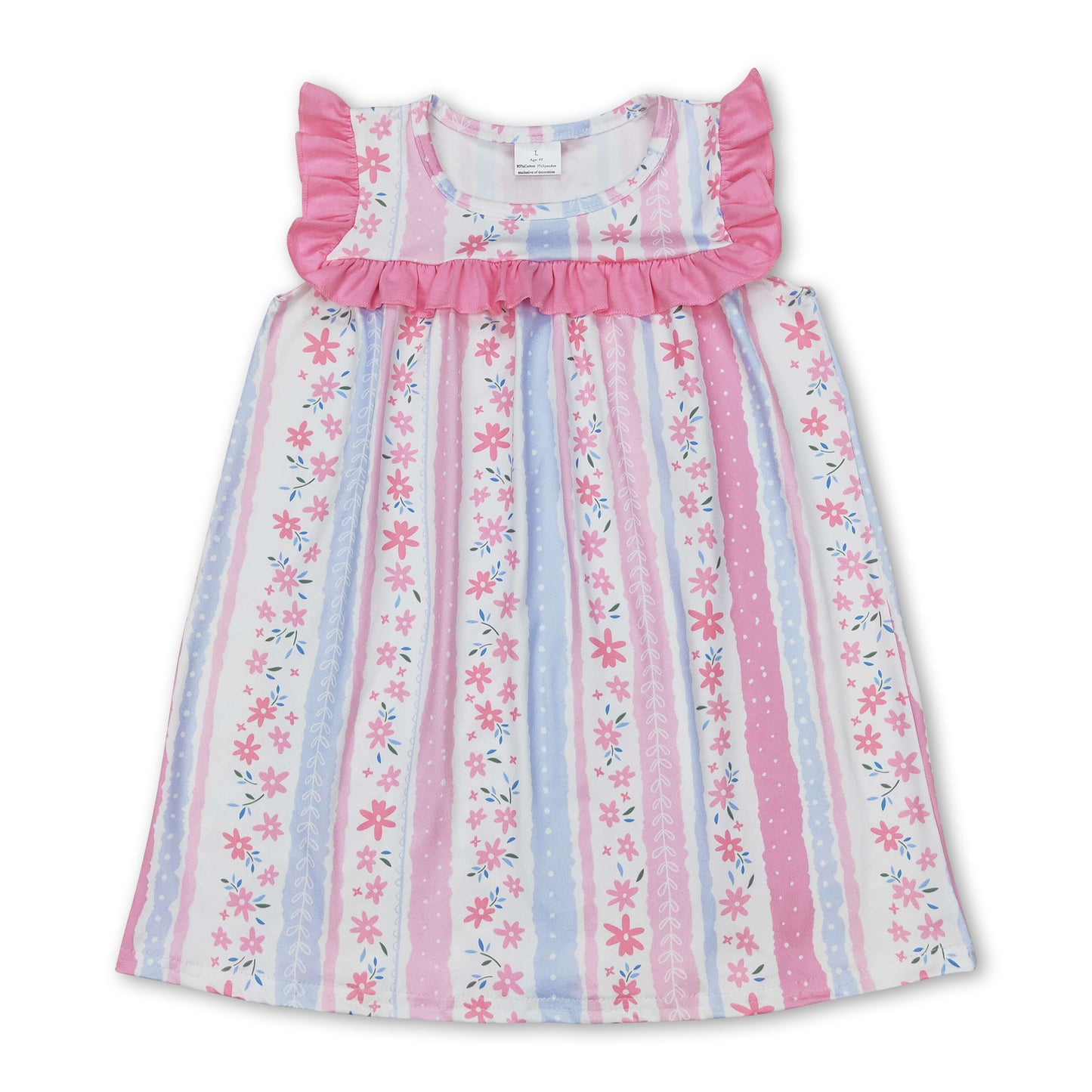 Pink ruffle floral stripe baby girls spring summer dress