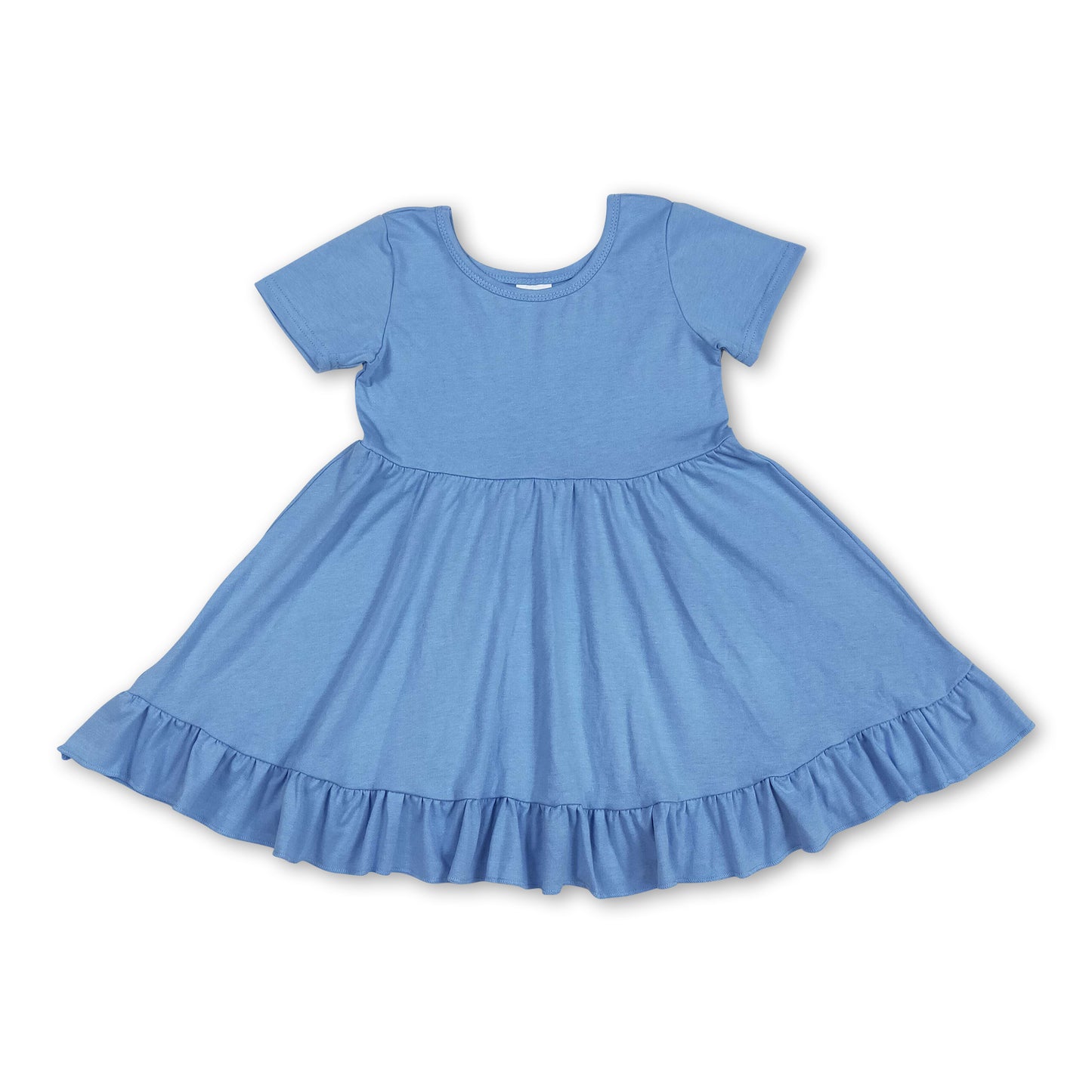 Light blue short sleeves ruffle summer girls dresses
