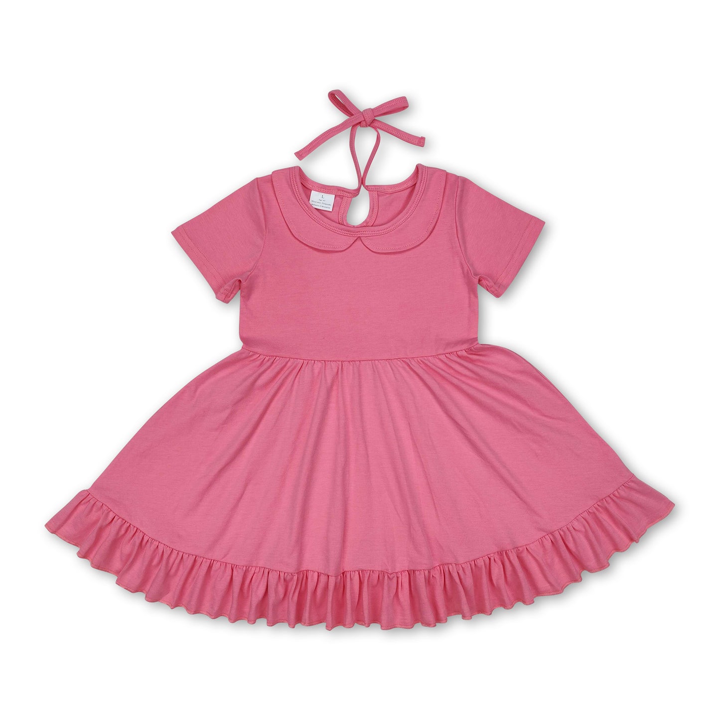 Pink short sleeves ruffle summer girls dresses
