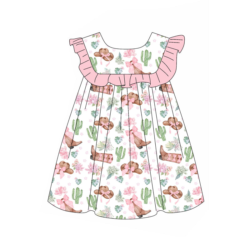 Pink ruffle cactus boots hat western girls dresses