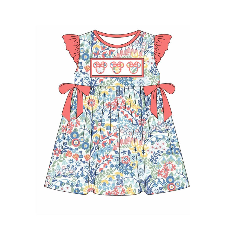 Flutter sleeves mouse floral baby girls summer dresses