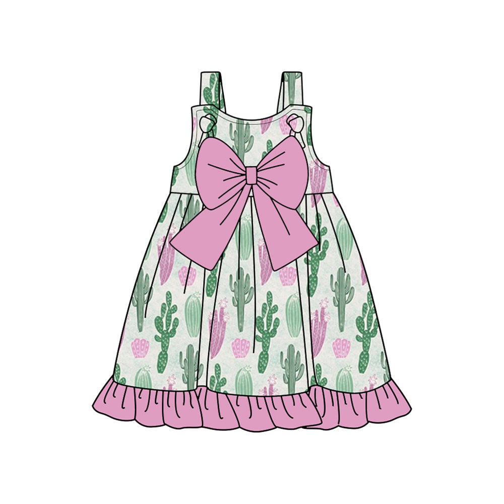 Pink bow ruffle cactus kids girls dresses
