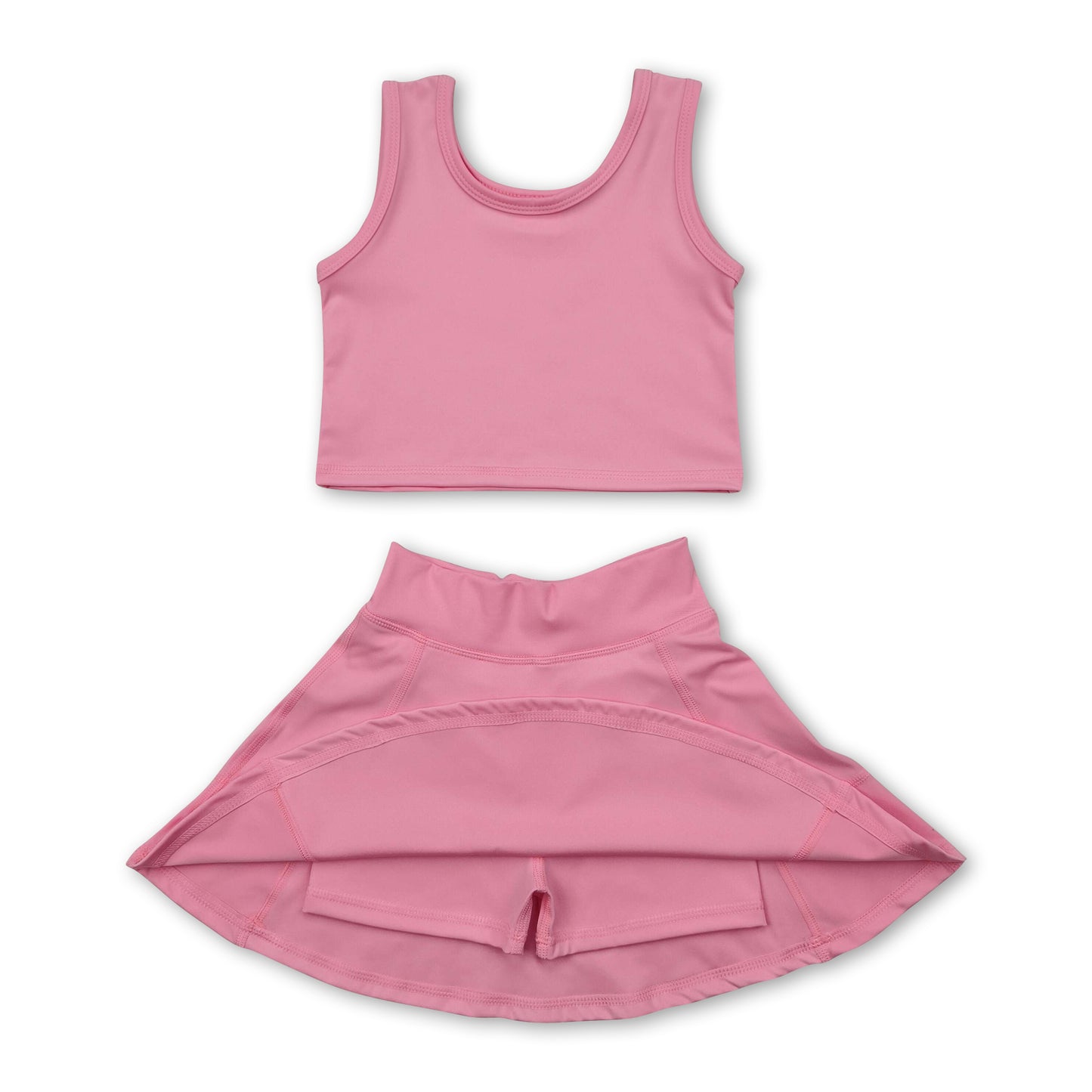 Dark pink sleeveless top skirt kids girls active wear set