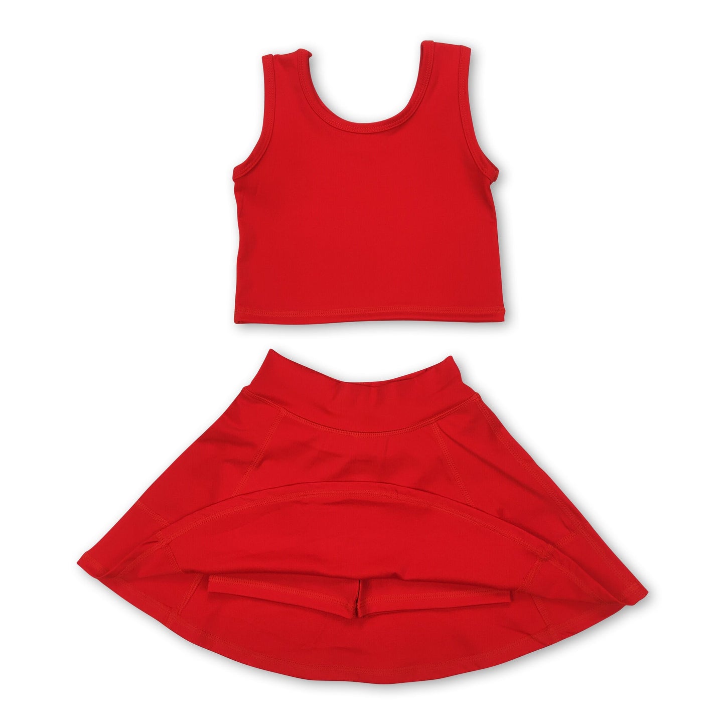 Red sleeveless top skirt kids girls active wear set