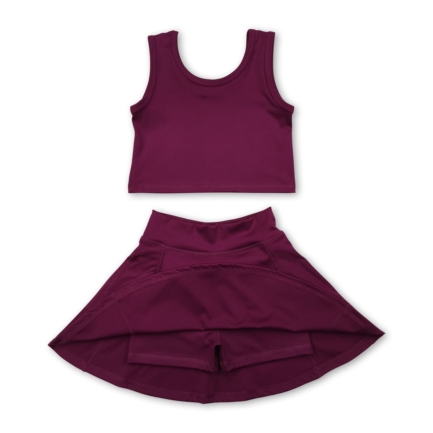 Brown sleeveless top skirt kids girls active wear set