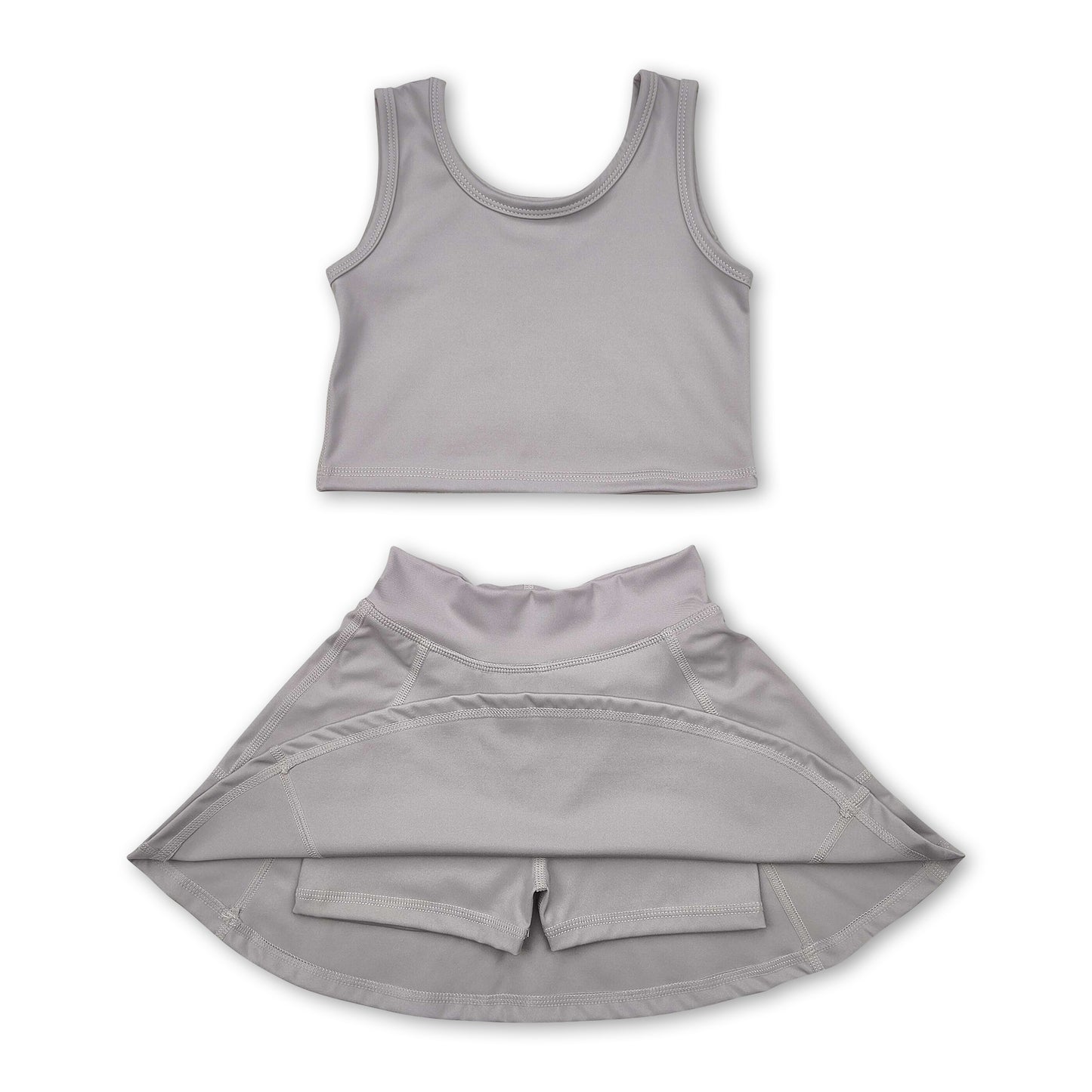 Grey sleeveless top skirt kids girls active wear set