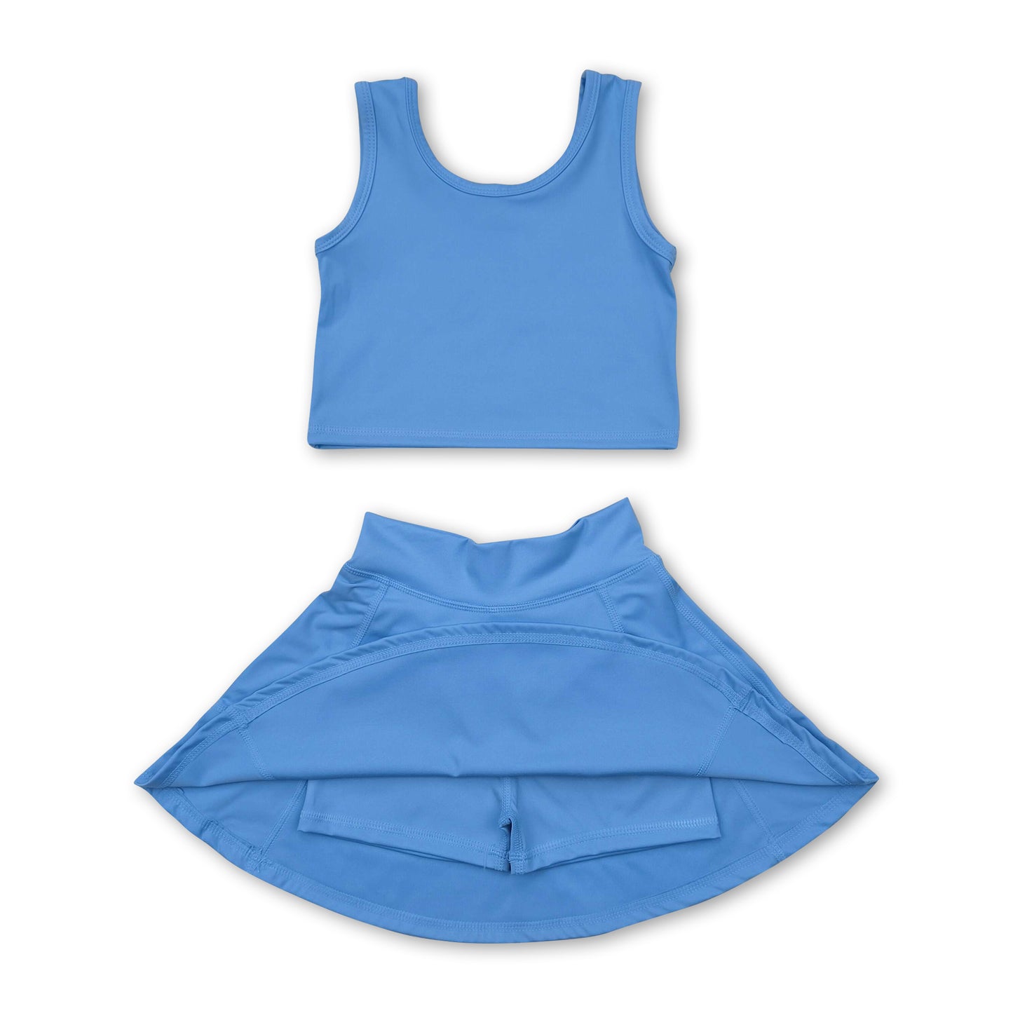 Light blue sleeveless top skirt kids girls active wear set