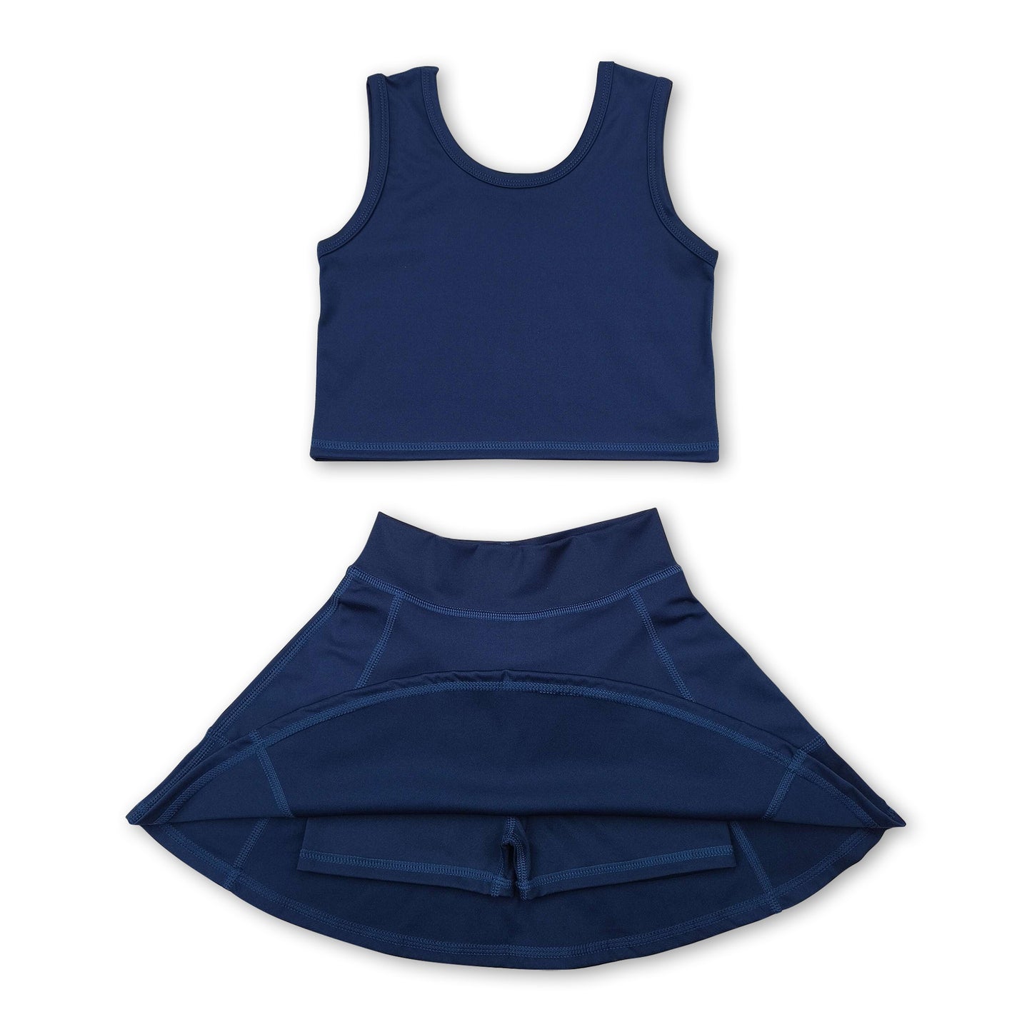 Navy sleeveless top skirt kids girls active wear set