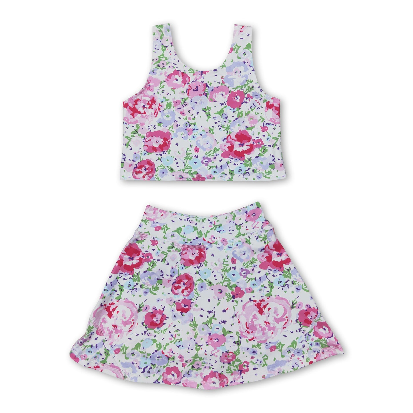 Sleeveless floral top skirt girls activewear clothing set