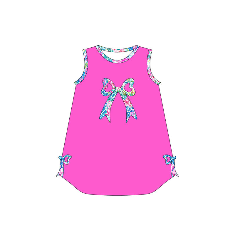 Hot pink sleeveless watercolor bow baby girls dresses