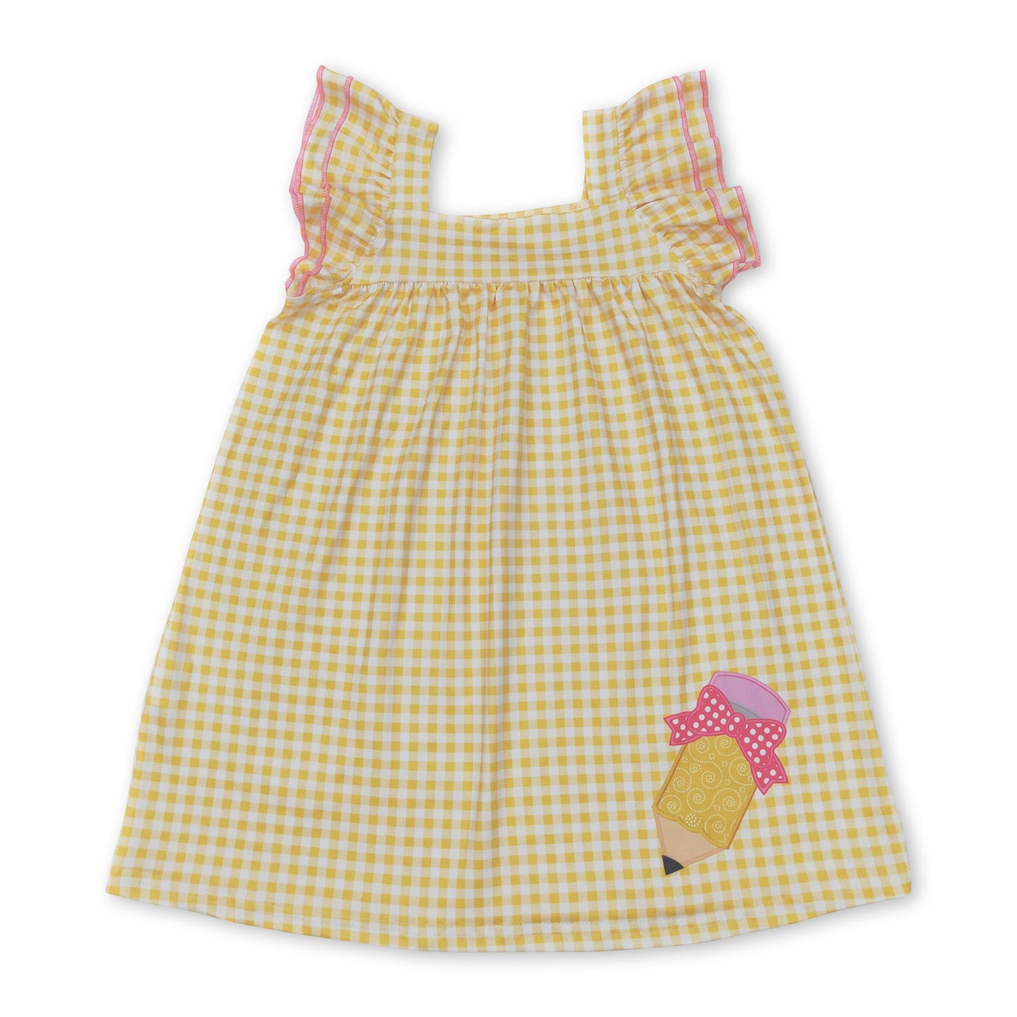 Yellow plaid flutter sleeves pencil girls back to school dress