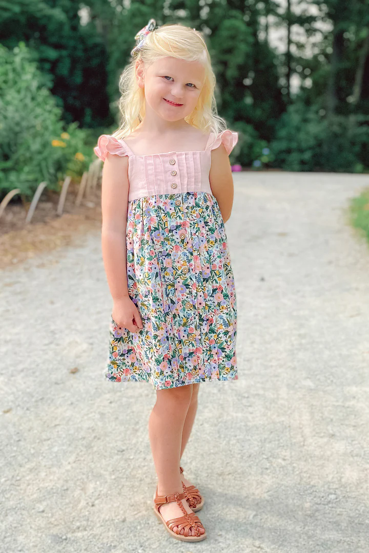 Flutter sleeves pink floral baby girls summer dresses