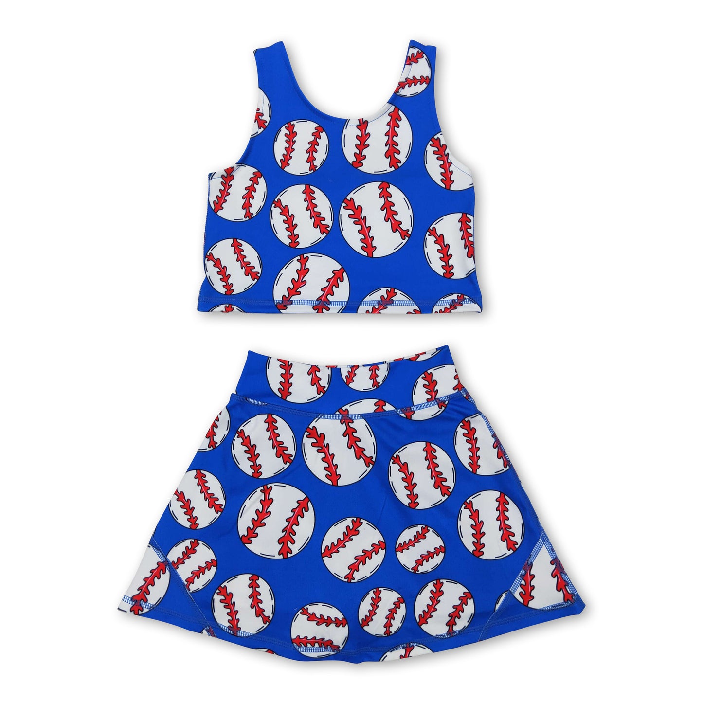 Sleeveless blue baseball top skirt girls activewear clothing set ship from US