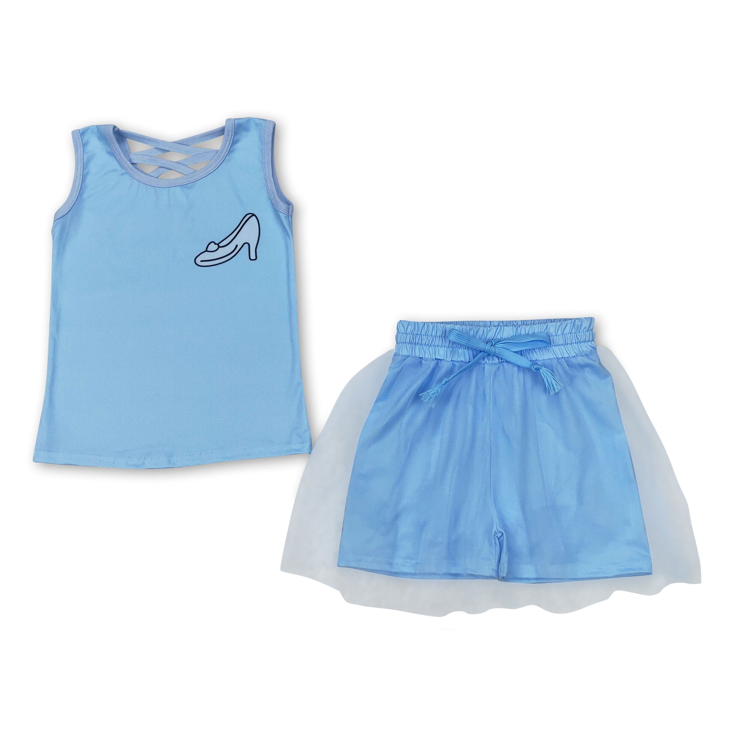 Light blue sleeveless shoes princess top skirt girls clothes
