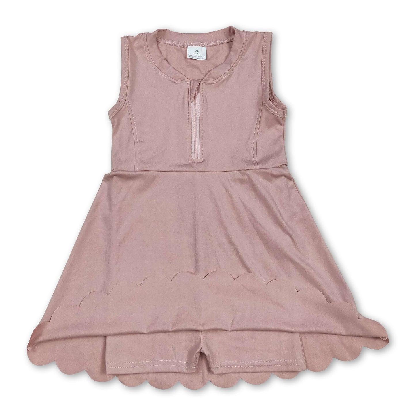 Light pink sleeveless zipper kids girls athletic dresses