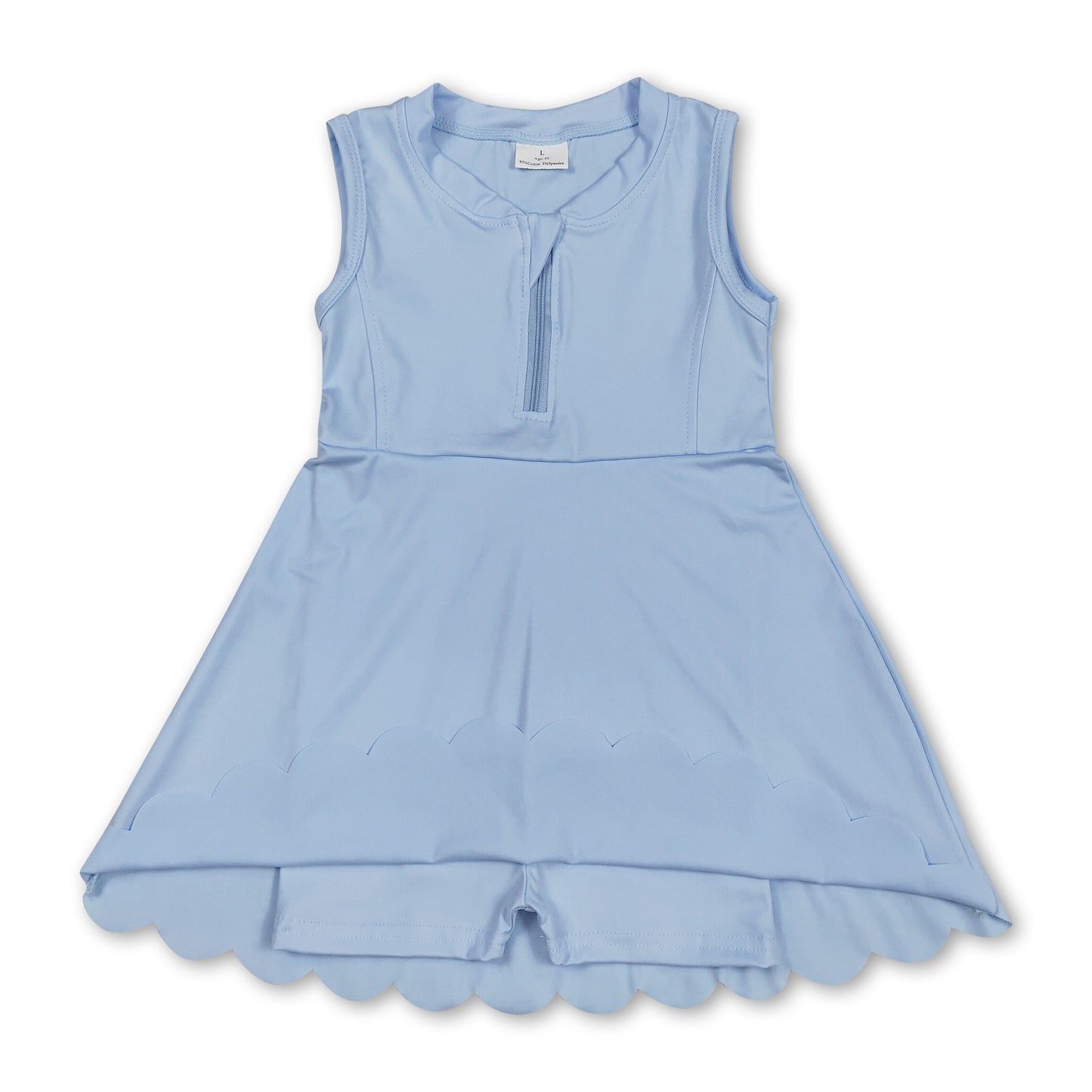 Light blue sleeveless zipper kids girls athletic dresses