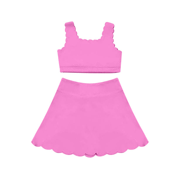 Pink sleeveless top skirt shorts kids girls active set