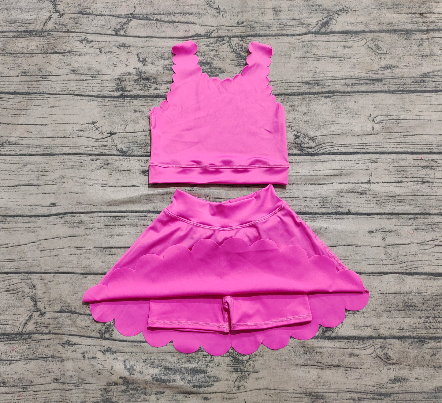 Pink sleeveless top skirt shorts kids girls active set