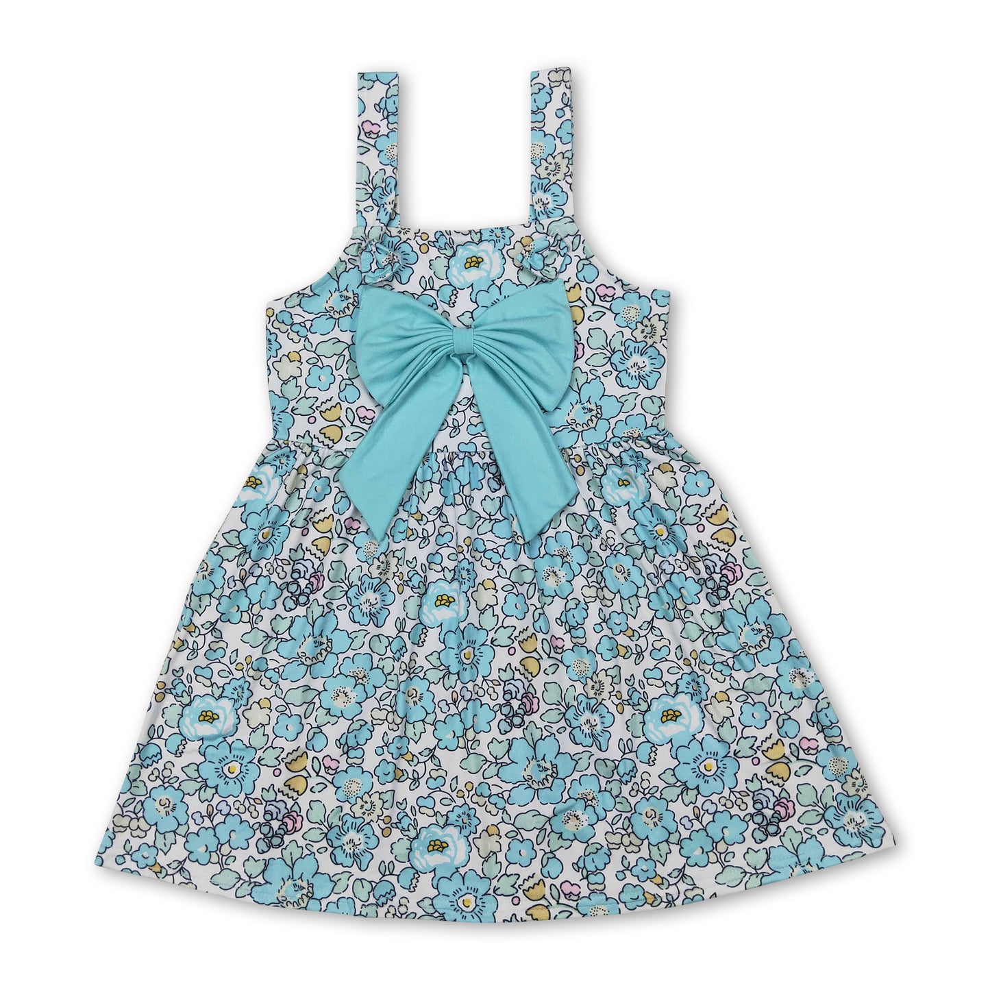 Floral straps bow kids girls spring summer dresses
