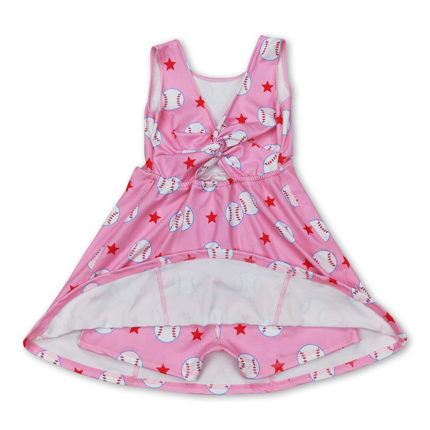 Sleeveless pink baseball stars kids girls athletic dresses