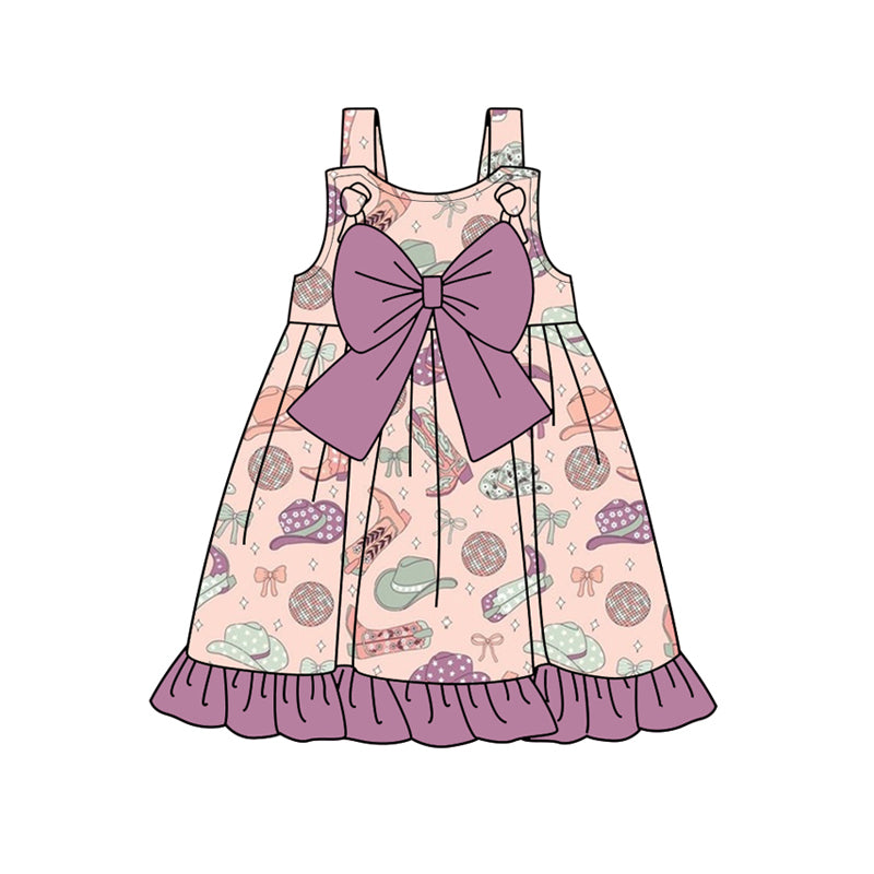Straps bow hat boots ruffle western kids girls dresses
