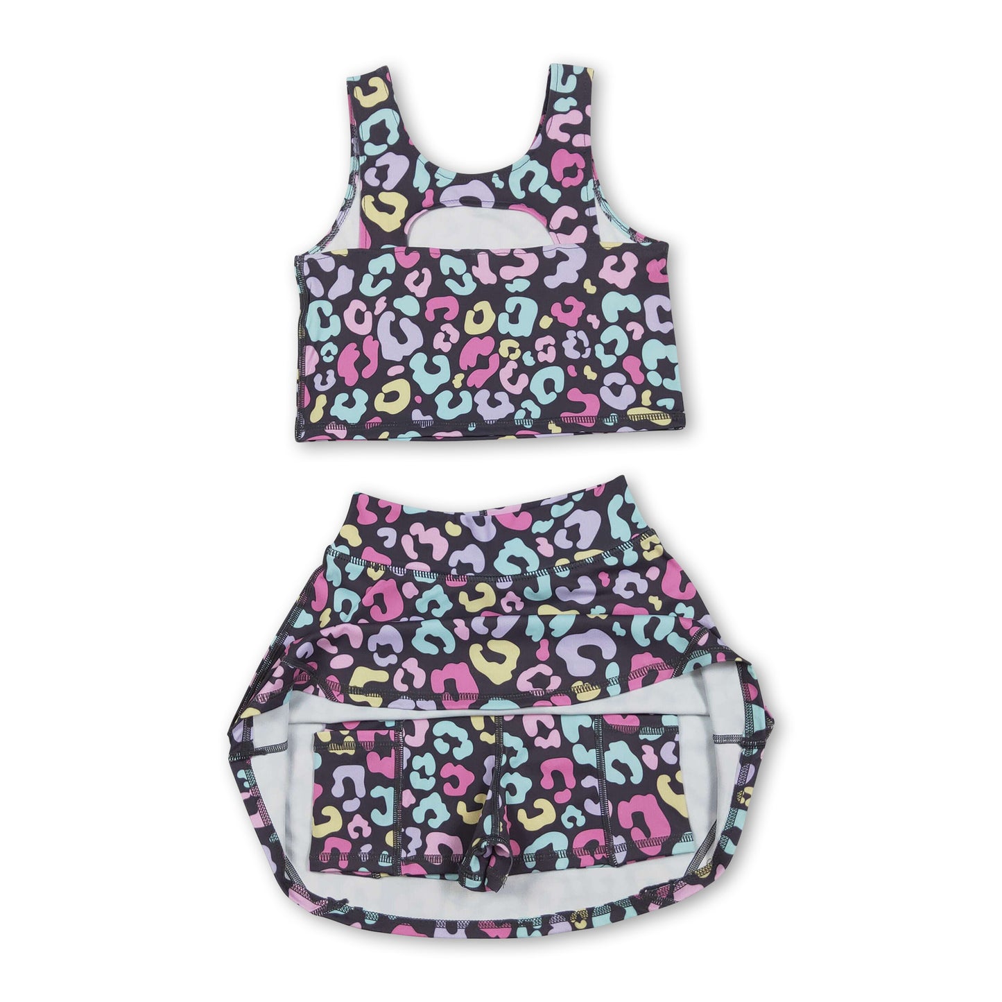 Sleeveless colorful leopard kids girls active wear set