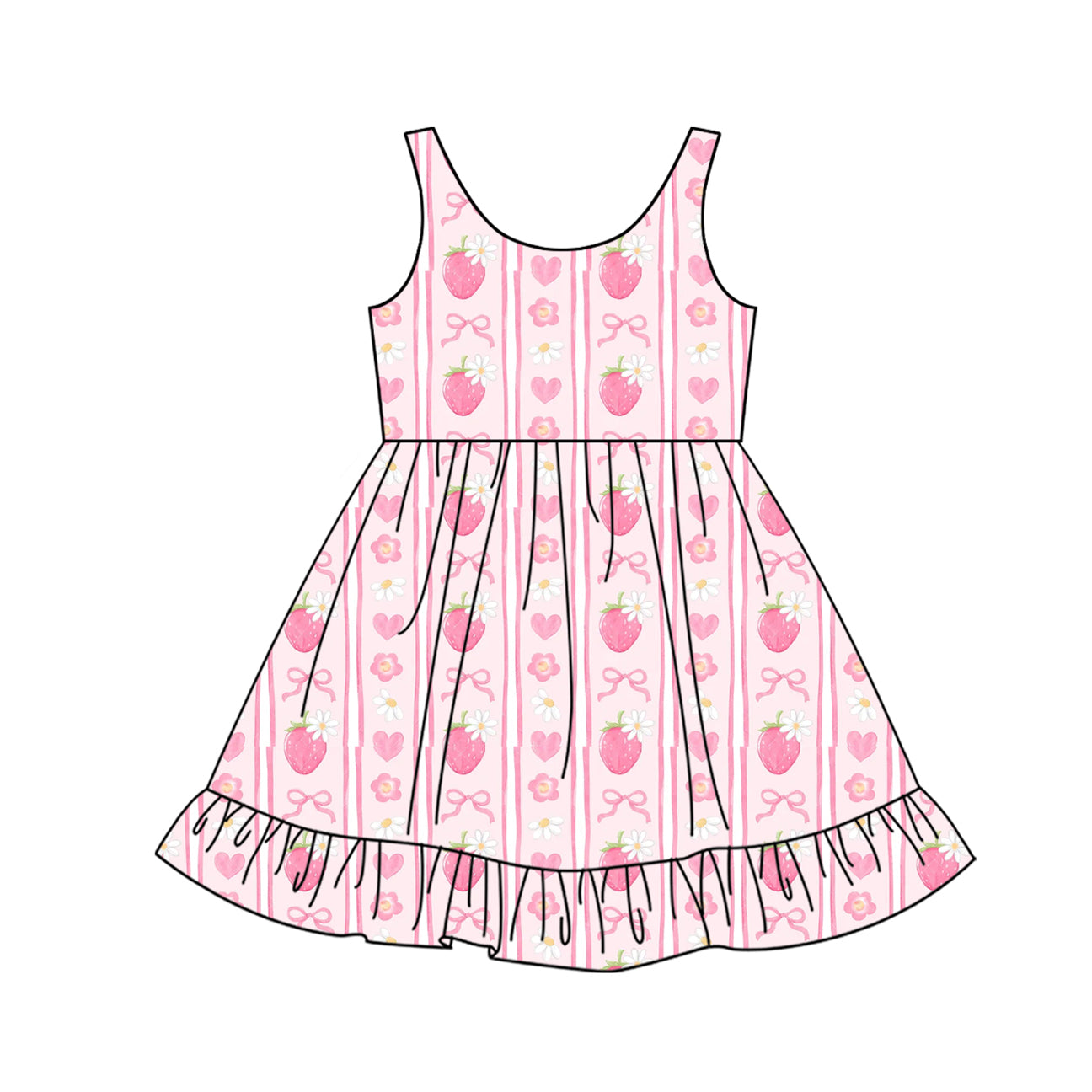 Pink straps stripe strawberry floral baby girls dresses