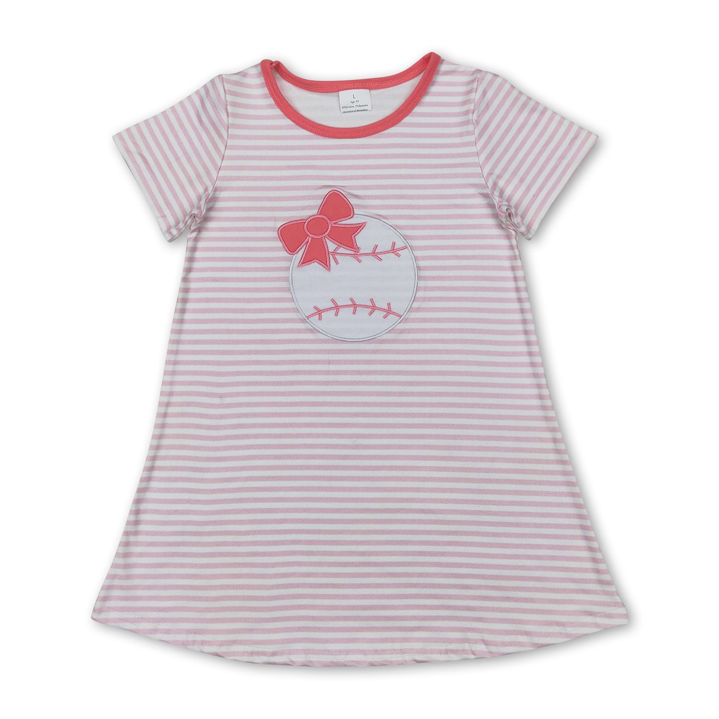 Pink stripe baseball bow baby girls summer dresses