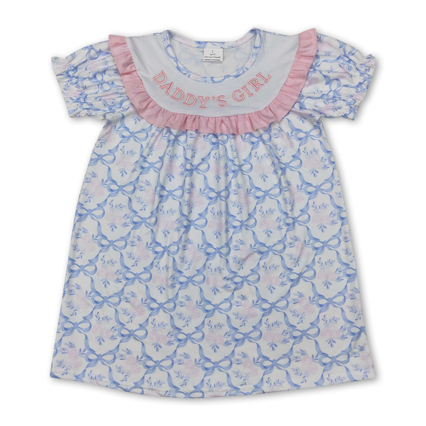 Short sleeves daddy's girl floral bow kids girls dresses
