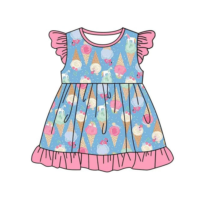 Flutter sleeves ice cream ruffle baby girls summer dresses
