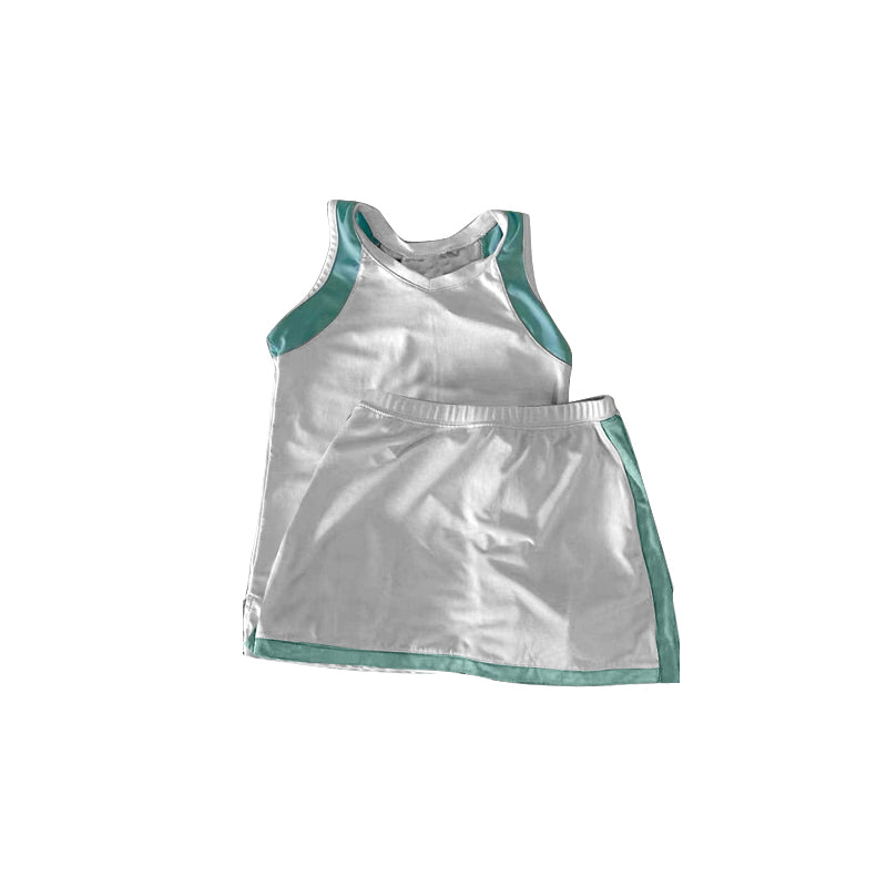 Sleeveless white patchwork top skirt girls active wear set
