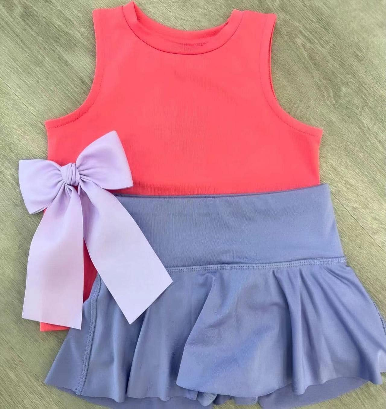Sleeveless watermelon red top skirt girls active wear set