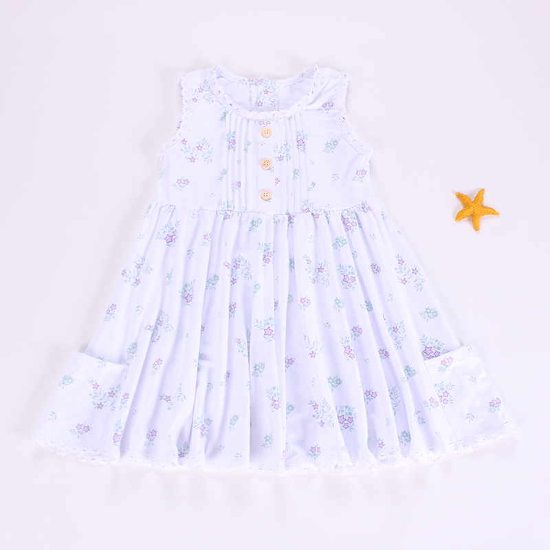 Sleeveless lavender floral pockets baby girls dresses