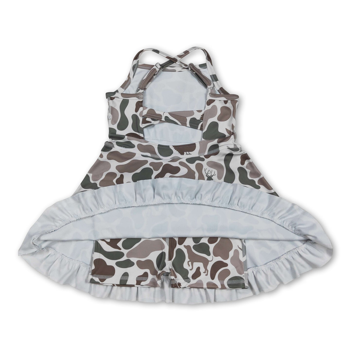 Deer duck camo straps ruffle girls athletic dress