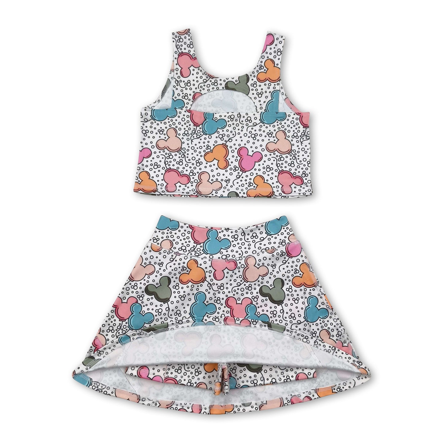 Sleeveless mouse balloon top skirt kids girls active wear set