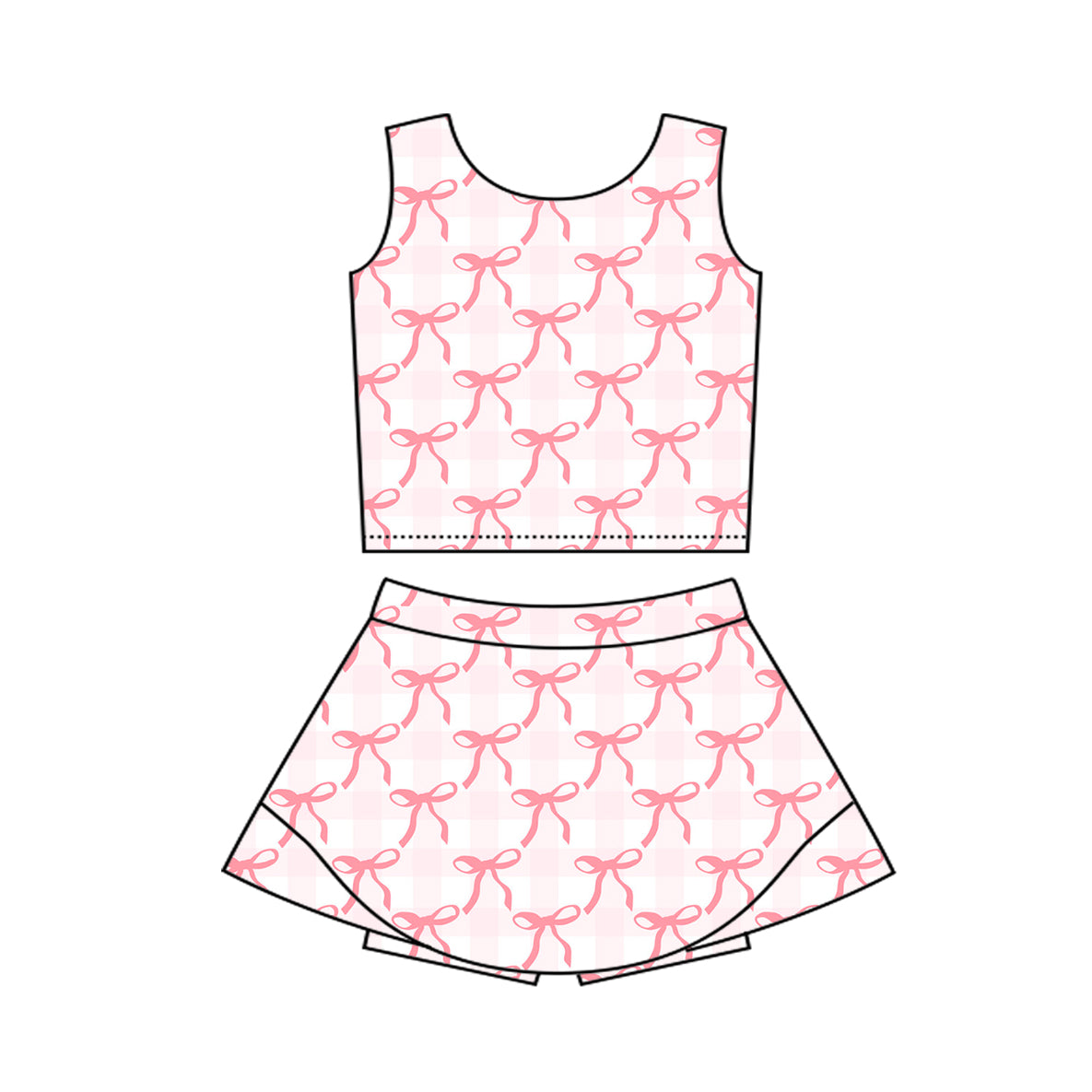 Sleeveless pink bow plaid top skirt kids girls active wear