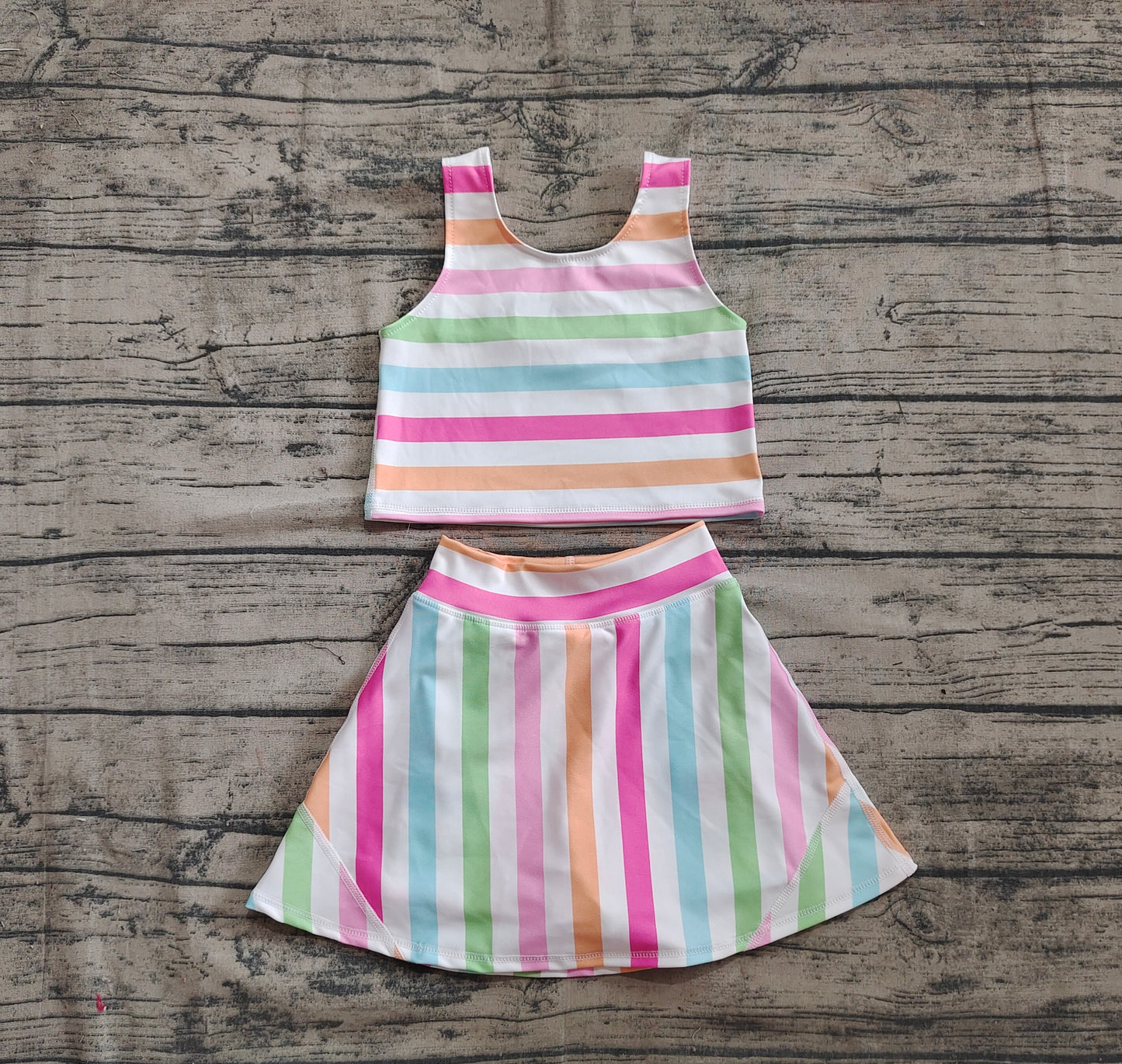 Sleeveless colorful stripe top skirt kids girls active wear