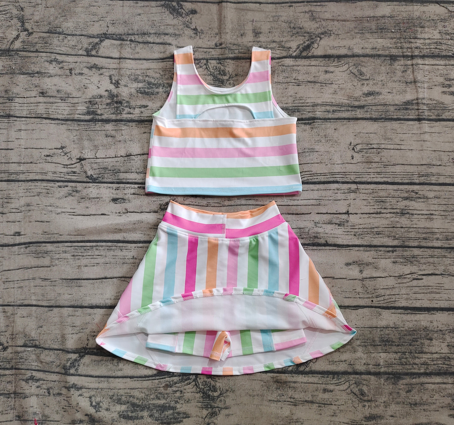 Sleeveless colorful stripe top skirt kids girls active wear