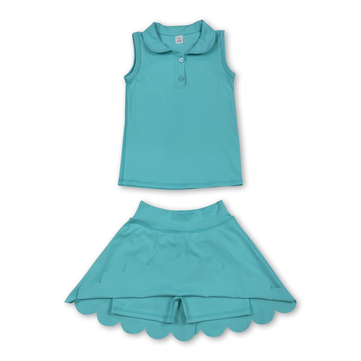 Sleeveless mint top skirt kids girls active wear set