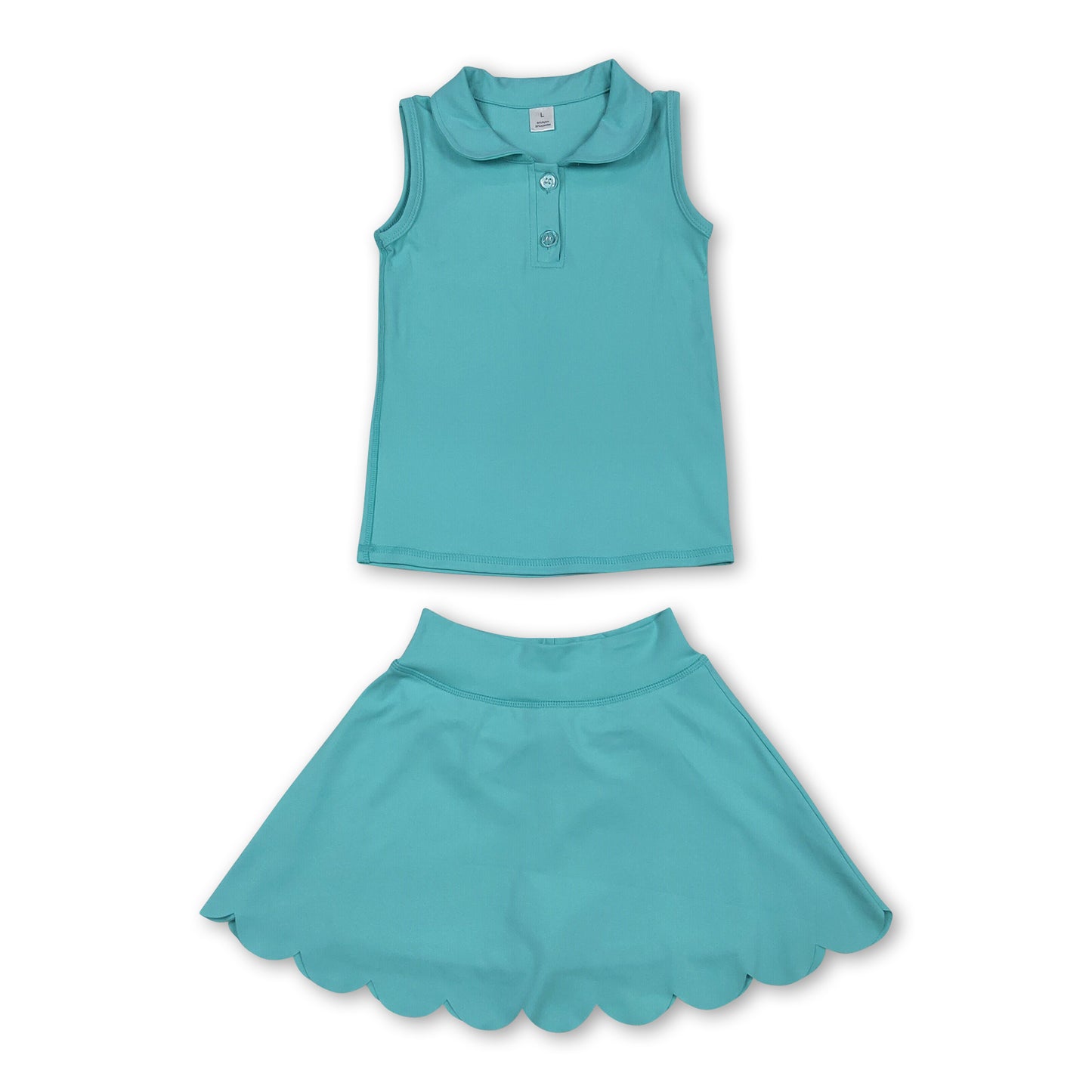 Sleeveless mint top skirt kids girls active wear set