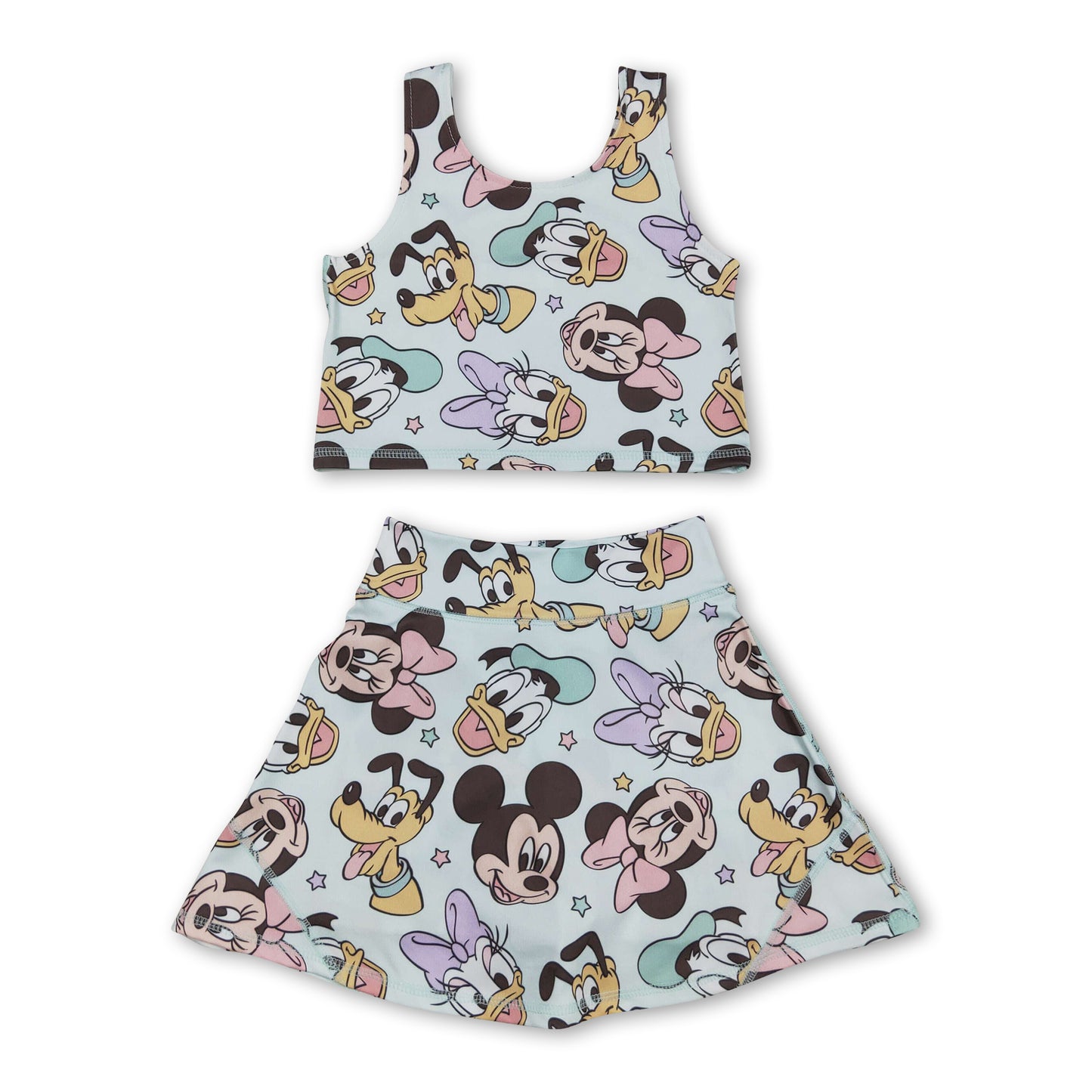 Sleeveless duck mouse top skirt kids girls active wear