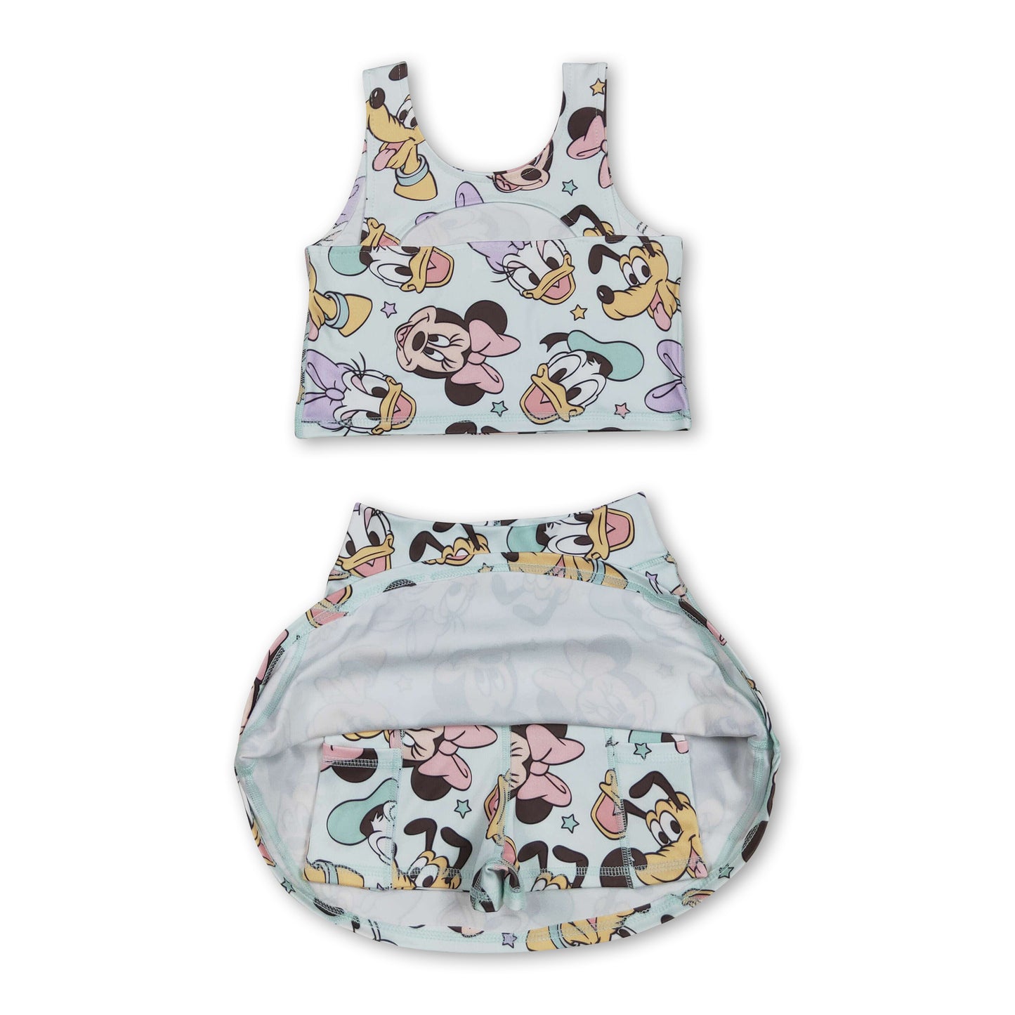 Sleeveless duck mouse top skirt kids girls active wear