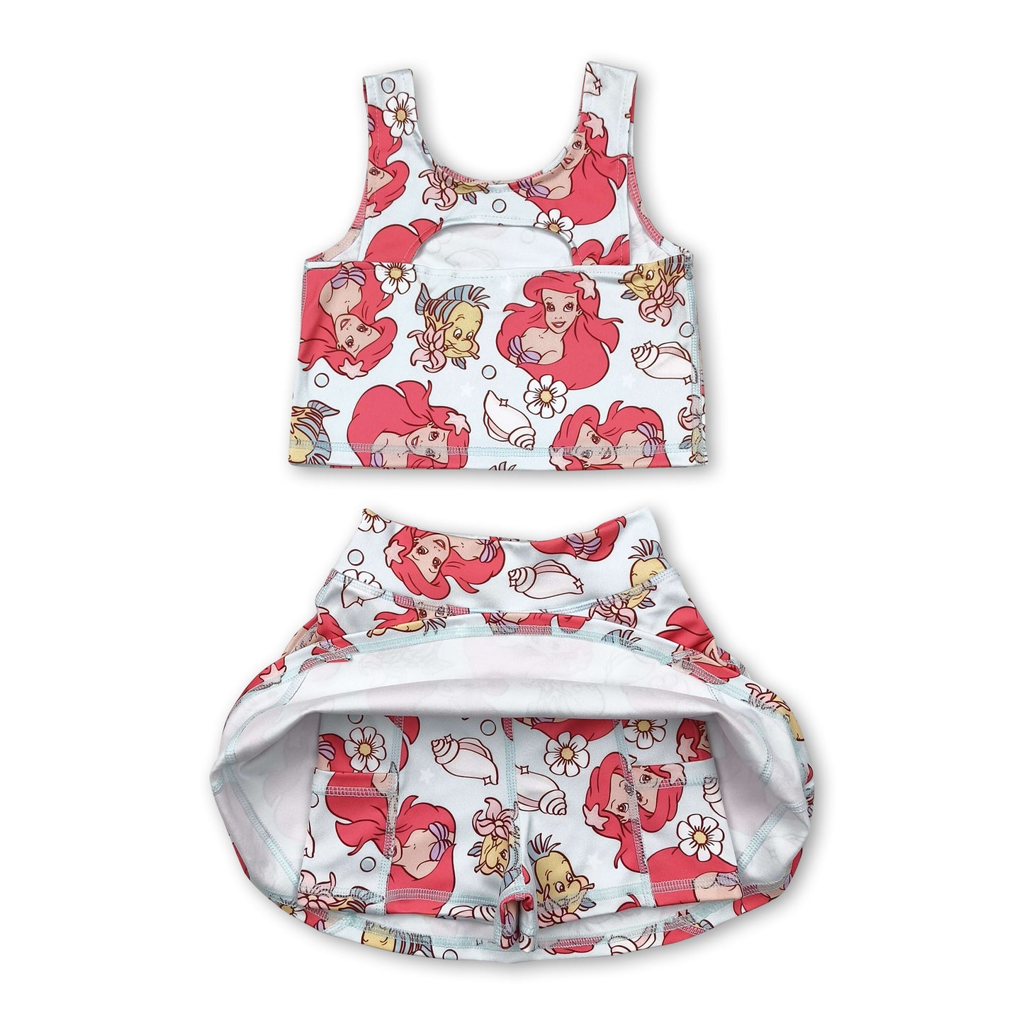 Sleeveless fish princess top skirt kids girls active wear